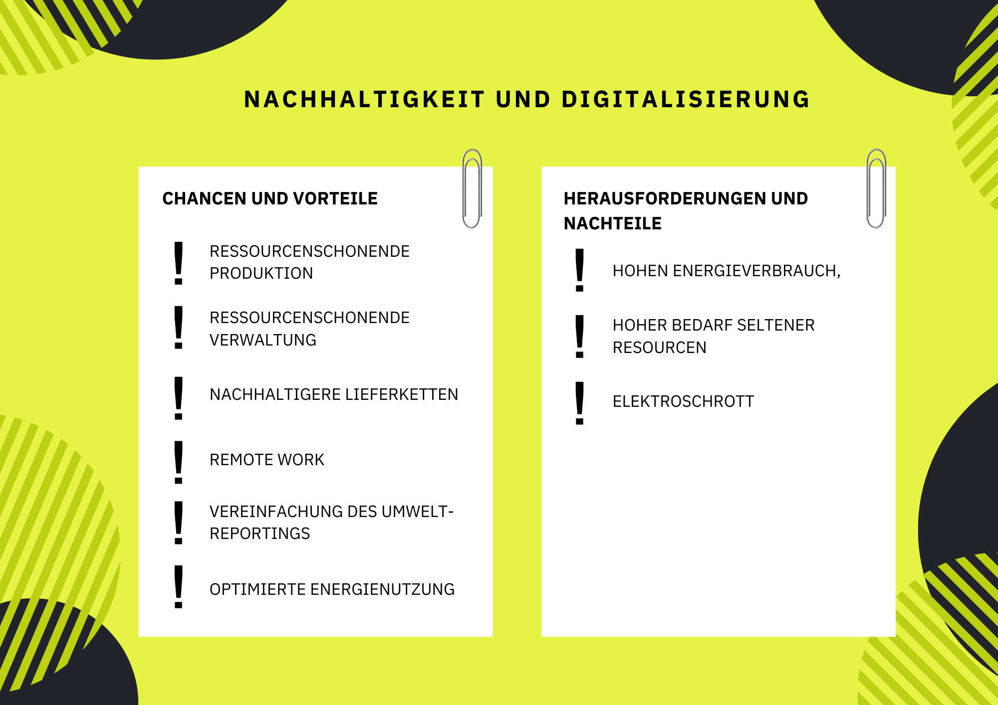 Gegenüberstellung von 6 Chancen und Vorteilen sowie 3 Herausforderungen und Nachteilen der Digitalisierung