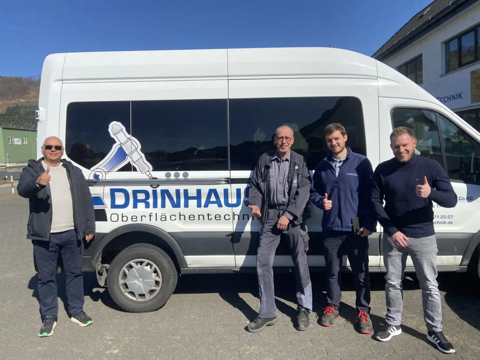 Kick-off bei Drinhaus Technik GmbH mit Andreas Becker (Transferverbund Südwestfalen), Dietmar Drinhaus (Geschäftsführer), Jan Schäfer (LPS der Ruhr Universität Bochum) und René Rudat (Projektleiter PDS+)